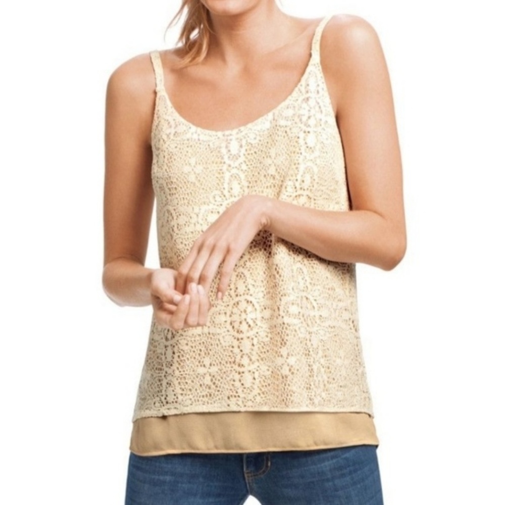 CAbi Cream Crochet Lace Overlay Tank Top Size XS